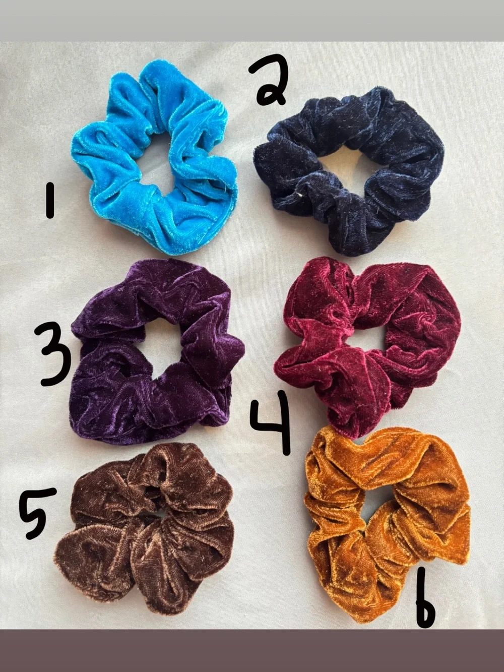 FOR INDIVIDUAL SALE scrunchies! blue, maroon, brown, & purple!